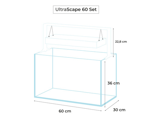 Aquariumset met afmetingen 60 cm lang, 36 cm hoog en 30 cm breed