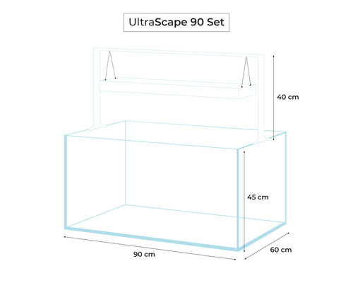 UltraScape 90 Set aquarium met afmetingen 90 cm x 60 cm x 45 cm en een hoogte van 40 cm