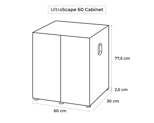 Technische tekening van de UltraScape 60 kast met afmetingen