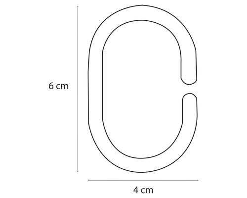 Douchegordijnring met de afmetingen 6 bij 4 centimeter