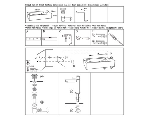 Installatiehandleiding voor bad en kraan met gereedschap