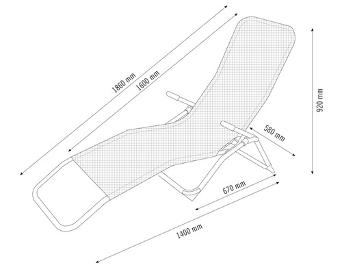 Technische tekening van een tuinligbed met afmetingen in millimeters