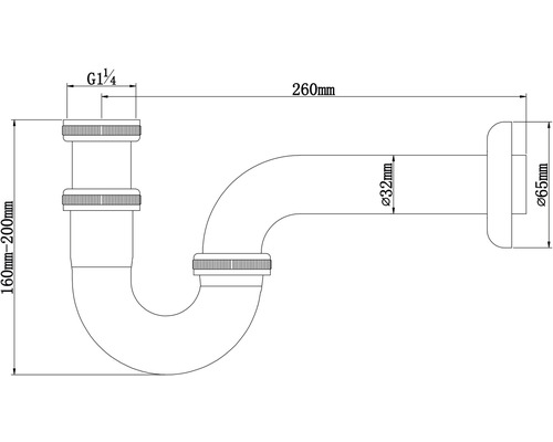 Afbeelding van een sifon met afmetingen