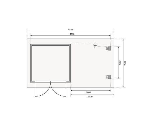 Plattegrond van een tuinhuis met afmetingen