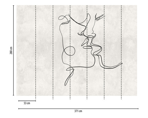 Fotobehang met het motief van een kussend paar, afmetingen 371 bij 280 centimeter