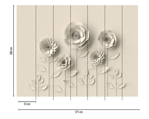 Behang met bloemmotief en maatvoering