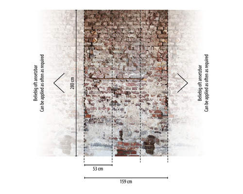 Fotobehang met bakstenen muurmotief en maataanduidingen