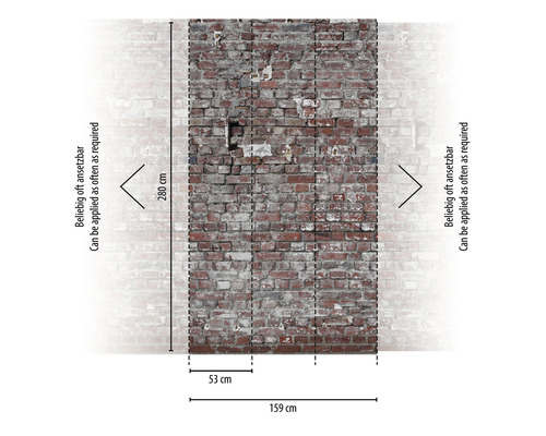 Fotobehang bakstenen muur met afmetingen 280 bij 159 centimeter