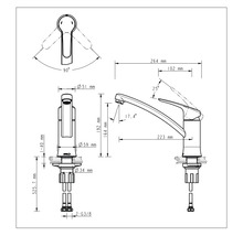 Technische tekening van een kraan met maataanduidingen