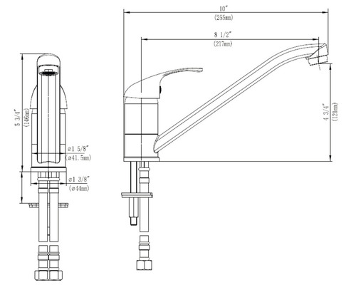 Technische tekening van een kraan met afmetingen.