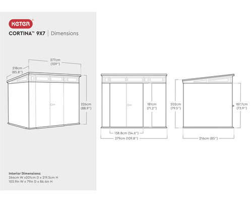 Keter Cortina 9x7 Tuinhuis Afmetingen