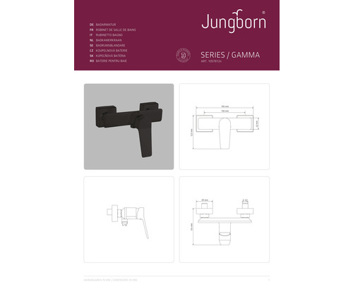 Jungborn badkamerkraan Gamma serie met maatvoering