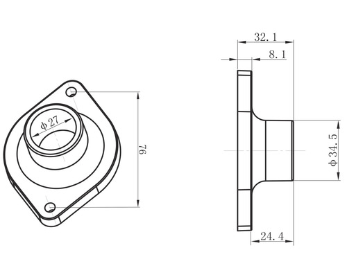 Technische tekening van een flens met maatvoering