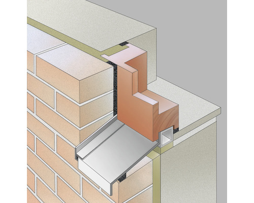 Detailweergave van een muurconstructie met isolatie en metalen elementen