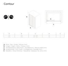 Technische tekening van een Contour douchecabine met maatvoering