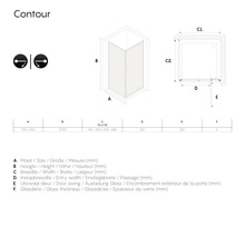 Technische tekening van een Contour douchecabine met maatvoering