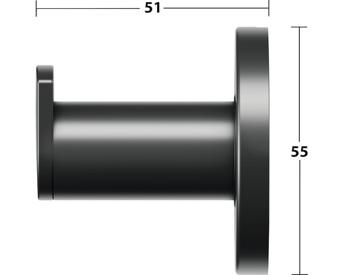 Zwarte kapstokhaak met afmetingen 51 bij 55