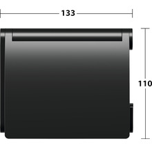 Afbeelding van de afmetingen van een toiletpapierhouder: 133 millimeter breed en 110 millimeter hoog.