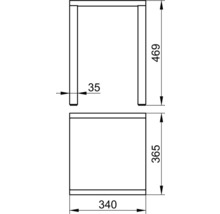 Technische tekening van een meubelstuk met maatvoering.