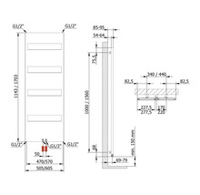 Technische tekening van een radiator met afmetingen
