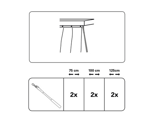 Afbeelding van een uitschuifbare steunpoot met informatie over lengte en aantal