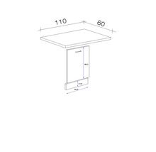 Technische tekening van een tafel met afmetingen.