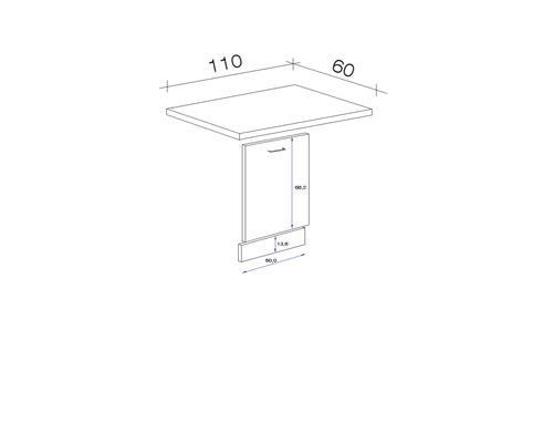 Technische tekening van een tafel met afmetingen.