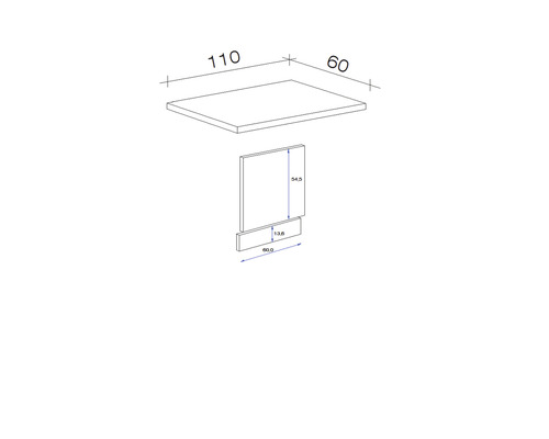 Technische tekening van een wastafelmeubel met de afmetingen 110 bij 60 centimeter.