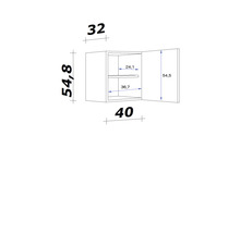 Technische tekening van een hangkast met de afmetingen 32 x 54,8 x 40 centimeter.