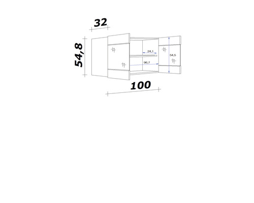 Technische tekening van een kast met afmetingen