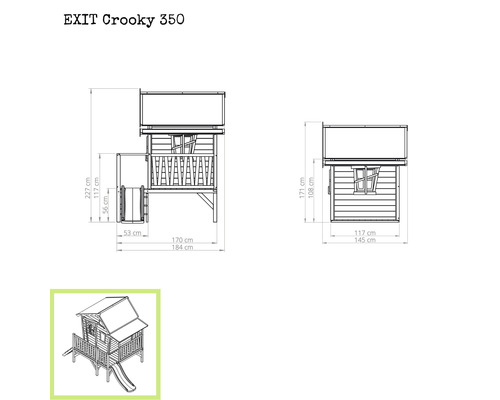 Afmetingen van het EXIT Crooky 350 speelhuis