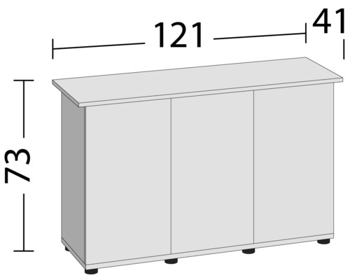 Afbeelding van een onderkast met de afmetingen 121, 41 en 73 centimeter.