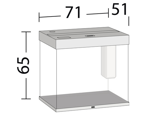 Afbeelding van een aquarium met maatvoering