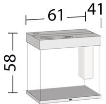 Afbeelding van een aquarium met de afmetingen 61 x 41 x 58 cm.