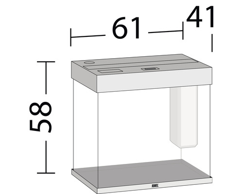 Afbeelding van een aquarium met de afmetingen 61 x 41 x 58 cm.