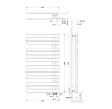 Technische tekening van een radiator met afmetingen