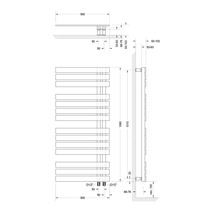 Technische tekening van een radiator met maataanduidingen