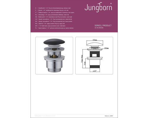 Jungborn schachtventiel 1 1/4 inch met pop-up keramische afdekking, schema