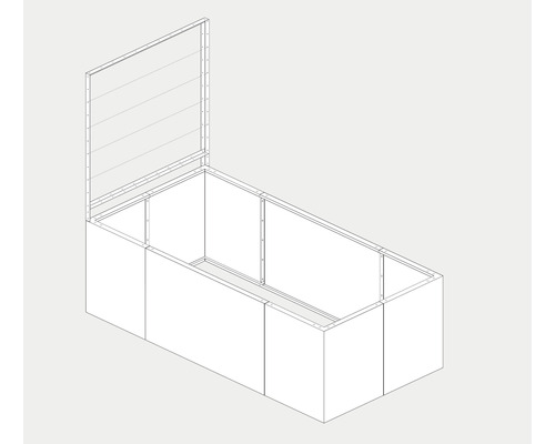 Illustratie van een verhoogde tuinbak met open kweekbakopzetstuk.