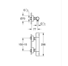 Technische tekening van een sanitair product met maataanduidingen