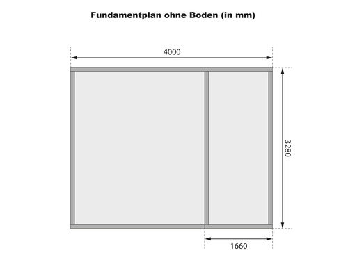 Plattegrond zonder vloer met maatvoering in millimeters