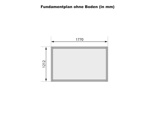 Fundamentplan zonder bodem met afmetingen 1770 bij 1212 millimeter