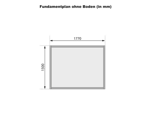 Fundamentplan zonder bodem met maataanduidingen in millimeters