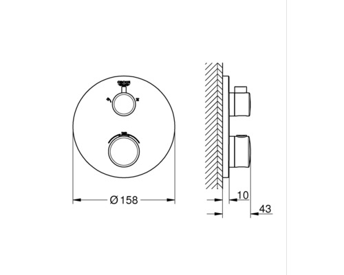 Technische tekening van een Grohe kraan met maatvoering