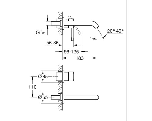 Technische tekening van een kraan met maataanduidingen