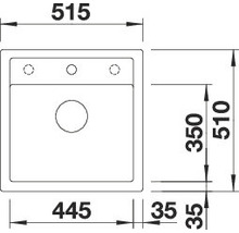 Tekening van een gootsteen met afmetingen