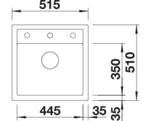 Tekening van een spoelbak met maatvoering