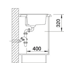 Technische tekening van een wastafel met de afmetingen 320 en 400.