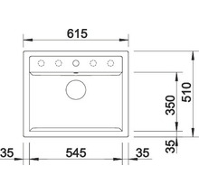 Technische tekening van een spoelbak met afmetingen