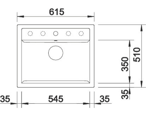 Technische tekening van een spoelbak met afmetingen